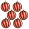 6 Pack of Red and Gold Striped Ball Ornaments with Glitter Enhancement
